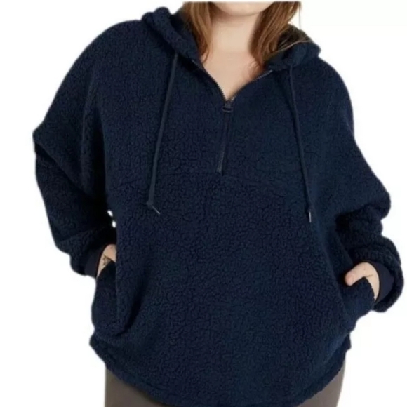 New Victoria's Secret VS PINK Sherpa half Zip Blue Sweater Size Large - Picture 1 of 6